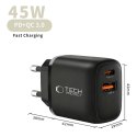 TECH-PROTECT NCA45W-GAN 2-PORT NETWORK CHARGER PD 45W / QC3.0 + TYPE-C CABLE BLACK Tech-Protect