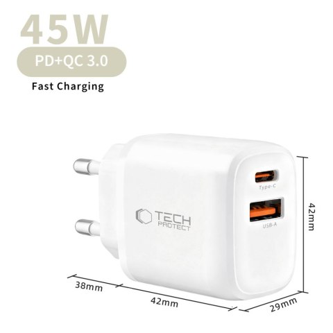 TECH-PROTECT NCA45W-GAN 2-PORT NETWORK CHARGER PD 45W / QC3.0 WHITE Tech-Protect