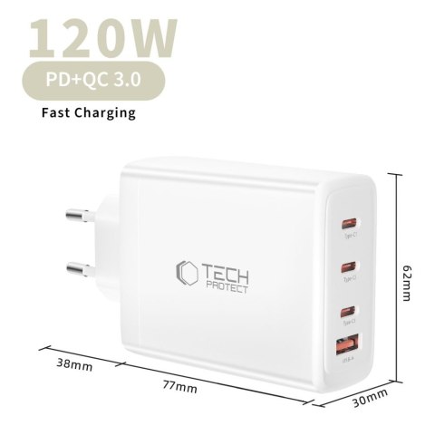 TECH-PROTECT NC120W-GAN 4-PORT NETWORK CHARGER PD 120W / QC3.0 WHITE Tech-Protect