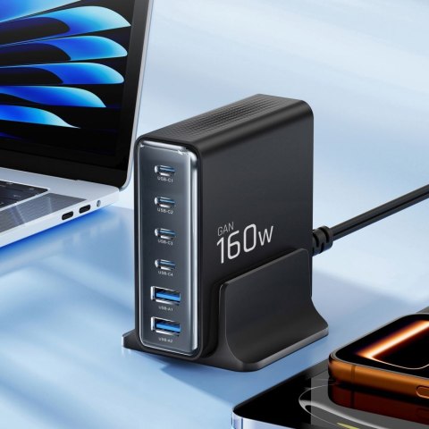 TECH-PROTECT DC160W-GAN 6-PORT DESKTOP CHARGER PD 160W / QC3.0 BLACK Tech-Protect