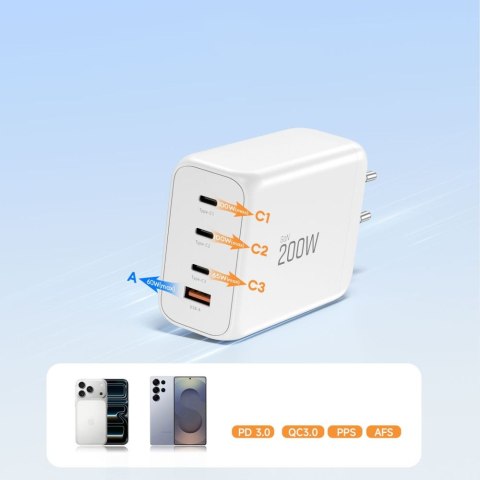 TECH-PROTECT NC200W-GAN 4-PORT NETWORK CHARGER PD 200W / QC3.0 WHITE Tech-Protect