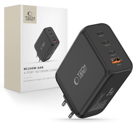 TECH-PROTECT NC240W-GAN 4-PORT NETWORK CHARGER PD 240W / QC3.0 BLACK Tech-Protect