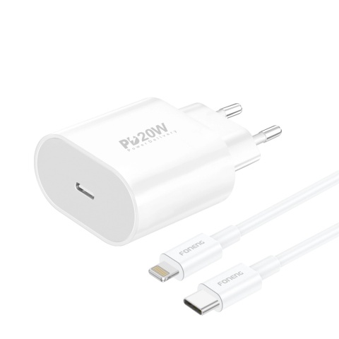 FONENG ładowarka sieciowa EU39 PD 20W 1xUSB-C + kabel USB-C - Lightning Biały