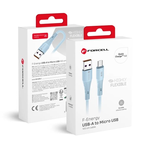Kabel USB A do Micro USB Forcell F-Energy QC3.0 2,4A 18W Silicone 1 m C341 niebieski